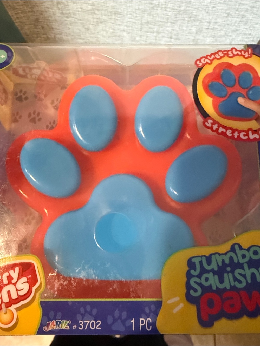 2/$25 Furry frens Jumbo Squishy Paw Stress Toy - red & blue